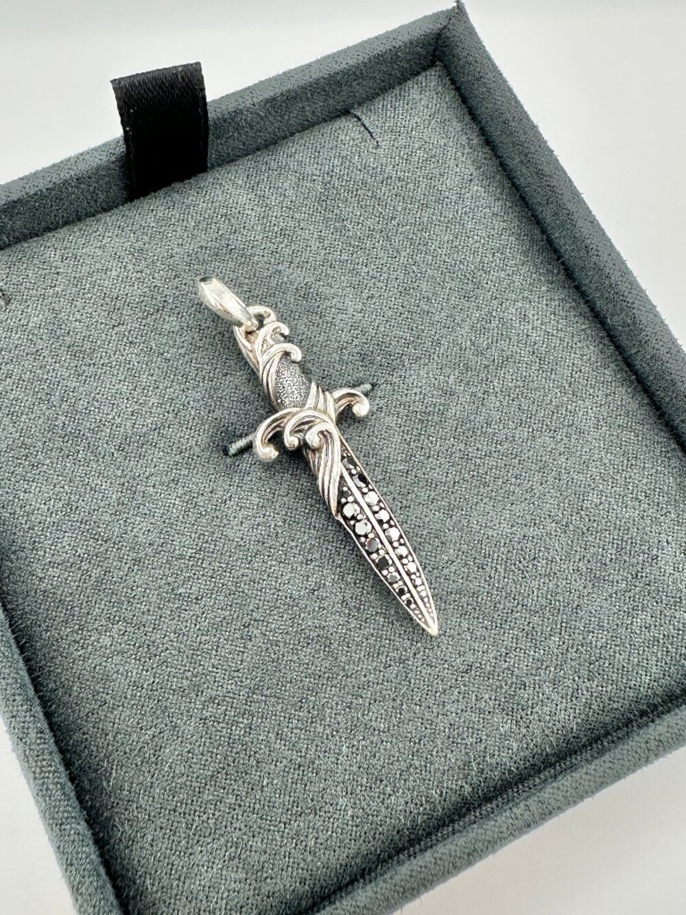 David Yurman Waves Dagger Pendant w/ Pavé Black Diamonds